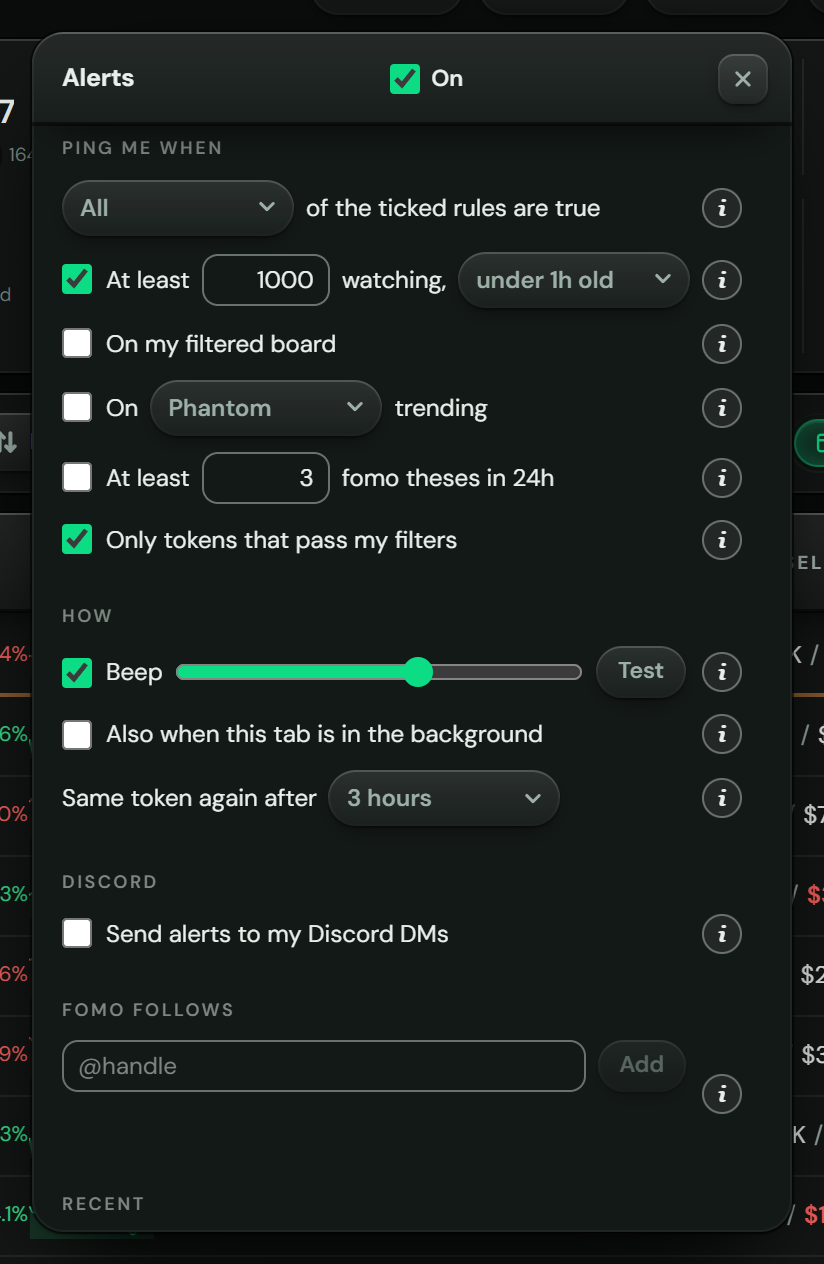 The Alerts panel with its rules