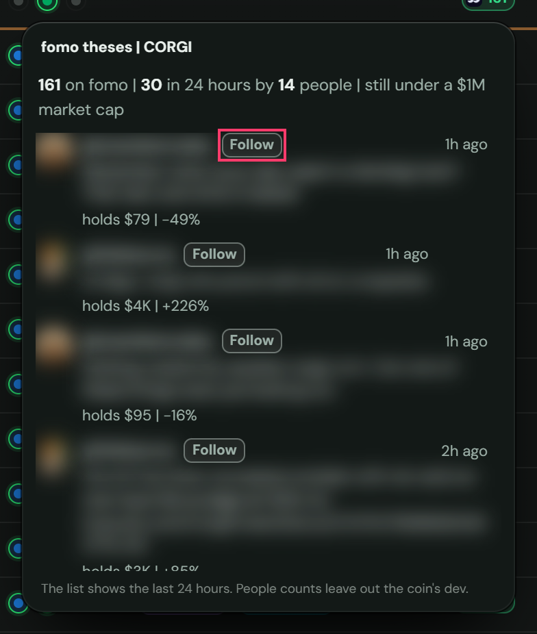 The list of theses for one coin with the authors blurred