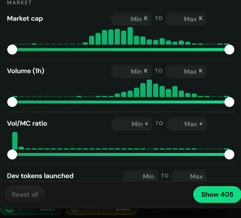 One range filter with its slider