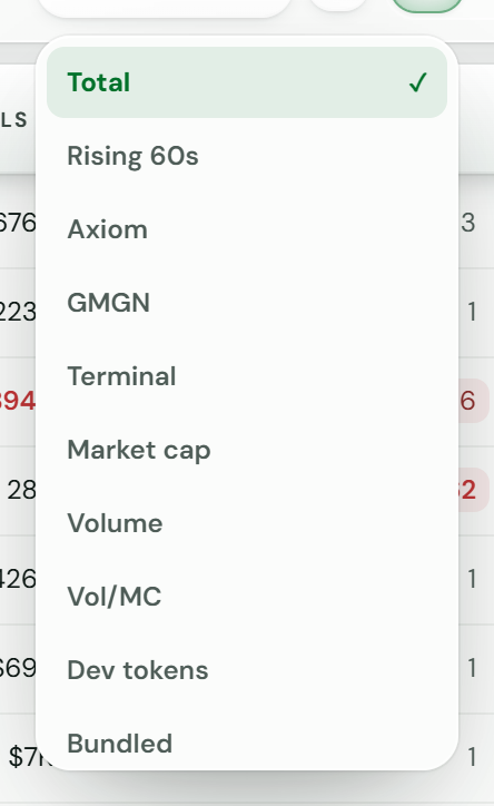 The sort menu in the controls bar