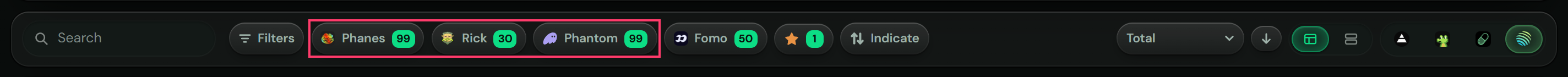 The list buttons in the controls bar