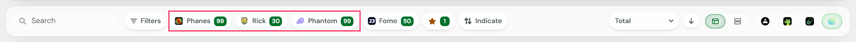 The list buttons in the controls bar